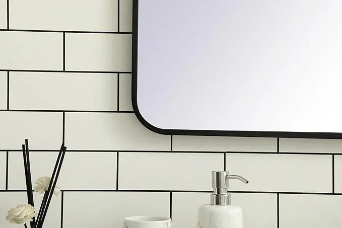 ARS Concepts Aura, Soft Corner Metal Rectangular Mirror 36X40 Inch in, Modern, Black - ModernBath