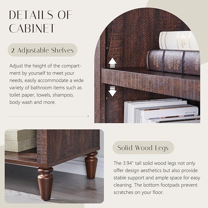 76" Tall Arched Bathroom Storage Cabinet, 5 Tiers Large Farmhouse Arched Cabinet w/Adjustable Shelves, Modern Wooden Storage Cabinet for Bathroom, Living Room, Entryway, Study Room (Brown) - ModernBath