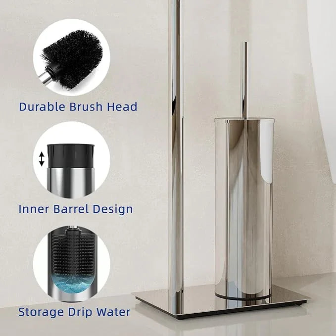RUACQ Toilet Paper Holder Stand with Toilet Brush and Holder Set, 304 Stainless Steel Bathroom Toilet Tissue Paper Roll Holder Free Standing, Weighted Base, Heavy Duty (Chrome) - ModernBath