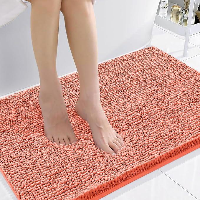 Smiry Luxury Chenille Bathroom Rugs 36x24, Extra Soft and Absorbent Shaggy Bath Mat, Machine Washable, Non-Slip Plush Carpet Runner for Tub, Shower, and Floor, Home Decor Accessories, Coral - ModernBath