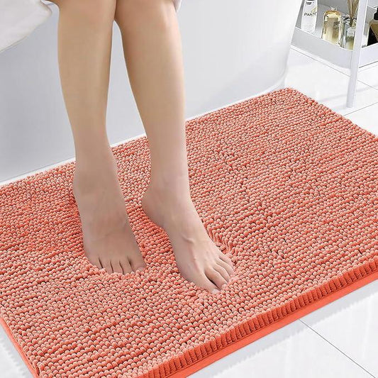 Smiry Luxury Chenille Bathroom Rugs 36x24, Extra Soft and Absorbent Shaggy Bath Mat, Machine Washable, Non-Slip Plush Carpet Runner for Tub, Shower, and Floor, Home Decor Accessories, Coral - ModernBath