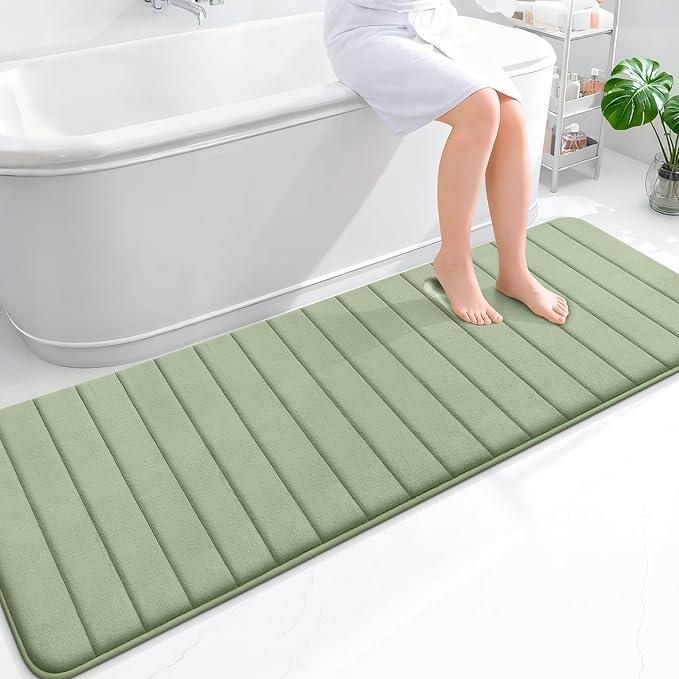 OLANLY Memory Foam Long Bathroom Rugs Runner 70x24, Super Soft Absorbent Bath Mat, Quick Dry, Machine Washable Shower Floor Rugs, Bathmat Carpet, Bathroom Home Decor Accessories, Sage Green - ModernBath