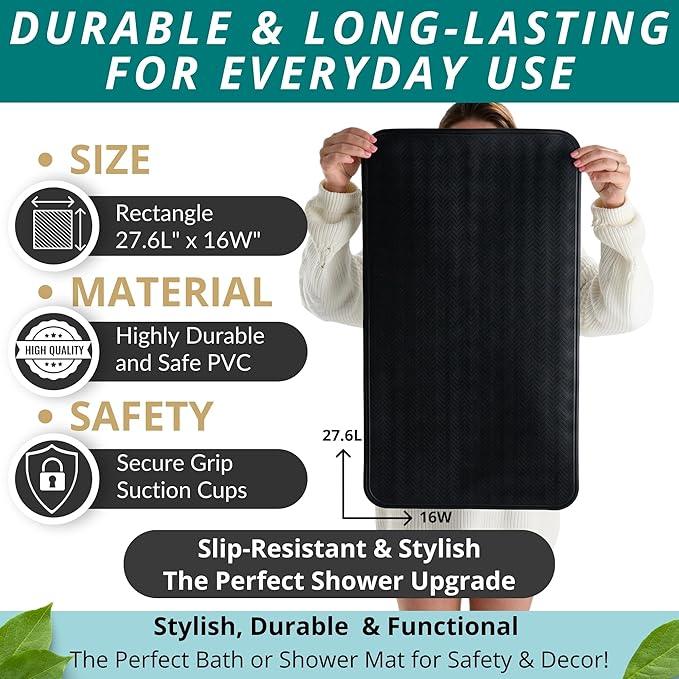ENKOSI Non Slip Bath Mat for Tub and Shower Floors – Anti Slip Shower Mat with Secure Suction Cup Grip – Soft Black Bathtub Mat for Inside Tubs and Bathroom Shower Stalls (28x16 Black) - ModernBath