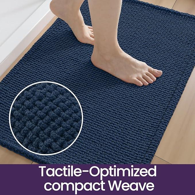 DEXI Bathroom Rugs 16x24, Non Slip Washable Bath Mat, Absorbent Chenille Bathmat, Ultra Soft Thick Carpet for Tub Shower Floor, Navy - ModernBath