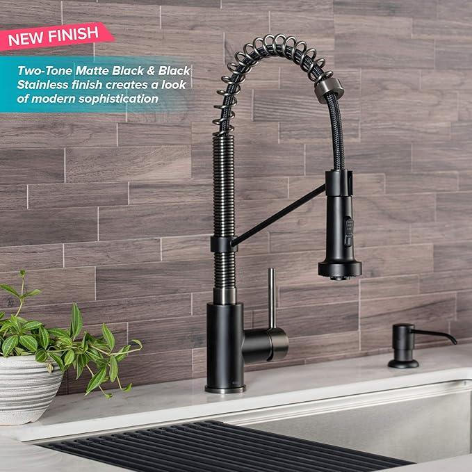 KRAUS Bolden Commercial Style 2-Function Single Handle Pull Down Kitchen Faucet in Matte Black/Black Stainless, KPF-1610MBSB (Pack of 1) - ModernBath