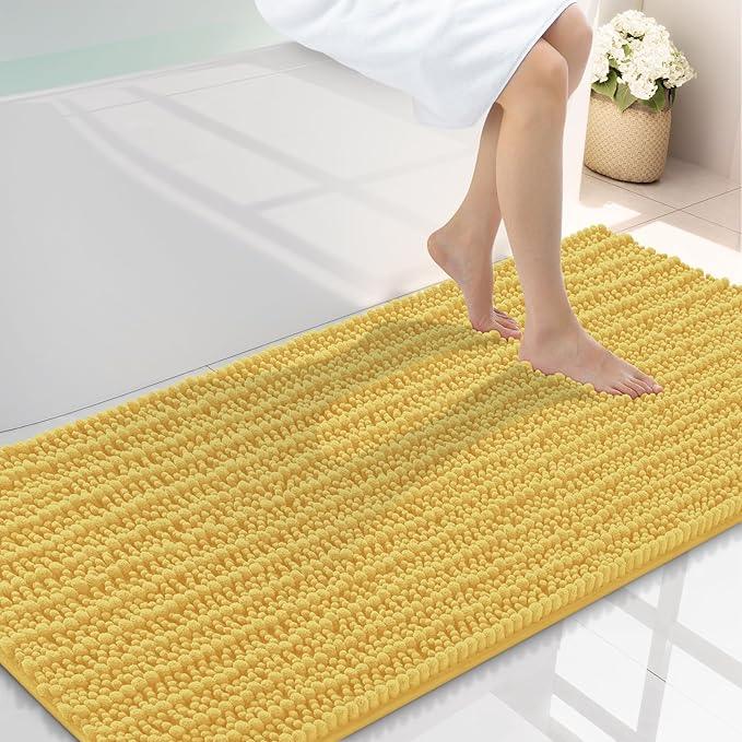 Smiry Bathroom Rugs Mat 47x24, Extra Soft Absorbent Chenille Bath Rugs, Non Slip Rubber Backing Machine Washable Quick Dry Bath Mats for Bathroom Floor, Tub, Shower, Home Decor Accessories, Yellow - ModernBath