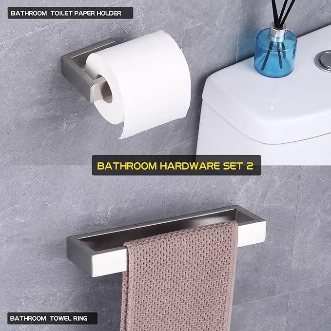 GERZWY Contemporary Stainless Steel Wall Mounted 2-Piece Bathroom Hardware Set - Towel Rings Toilet Paper Holder, Brushed Finish HG1708-2LS - ModernBath