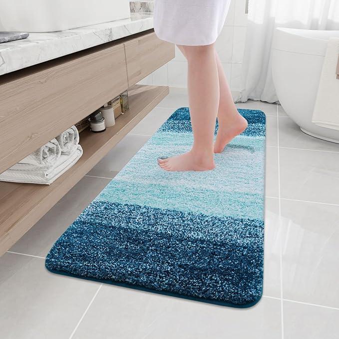 Arotive Microfiber Bathroom Rugs, Shaggy Soft and Absorbent Bath Rug, Non-Slip, Thick Plush Machine Washable Dry Bath Mats for Bathroom, Tub and Shower, 47x17, Peacock Blue, Rectangular - ModernBath