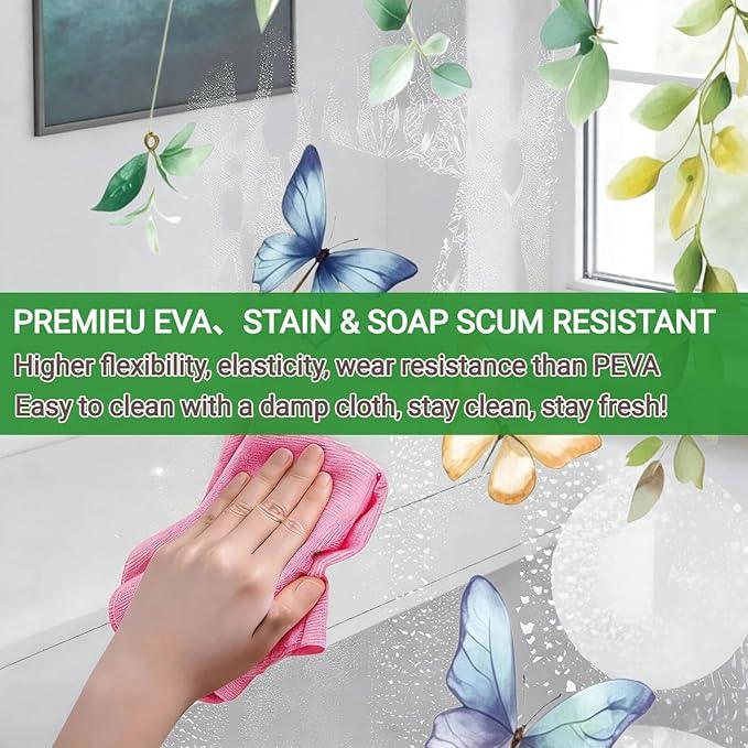 CAPQL Clear Eucalyptus Leaves Butterfly Shower Curtain Liner, Plastic Transparent Green Plant Shower Curtains for Bathroom, 72x72 Weighted Magnetic Shower Curtain Set with 12 Hooks - ModernBath