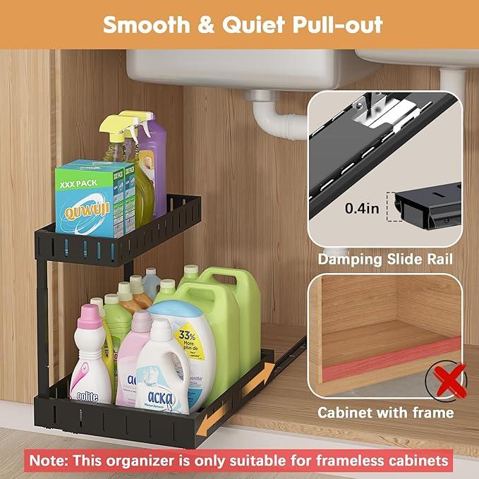 REALINN Under Sink Organizer, 2 Tier Expandable Under Cabinet Organizer, Heights Adjustable Pull Out Storage for Kitchen Bathroom Laundry, Black, 2 Pack - ModernBath