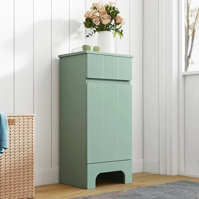 Small Bathroom Cabinet with Adjustable Shelves, Drawer, Anti-Tip Design, 14.96" L x 11.81" W x 32.09" H, Durable MDF for Bathroom, Kitchen, Laundry Storage, Soft-Close Door - ModernBath
