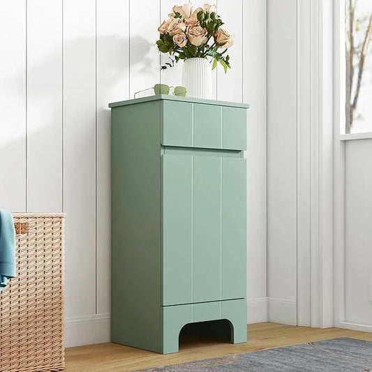 Small Bathroom Cabinet with Adjustable Shelves, Drawer, Anti-Tip Design, 14.96" L x 11.81" W x 32.09" H, Durable MDF for Bathroom, Kitchen, Laundry Storage, Soft-Close Door - ModernBath