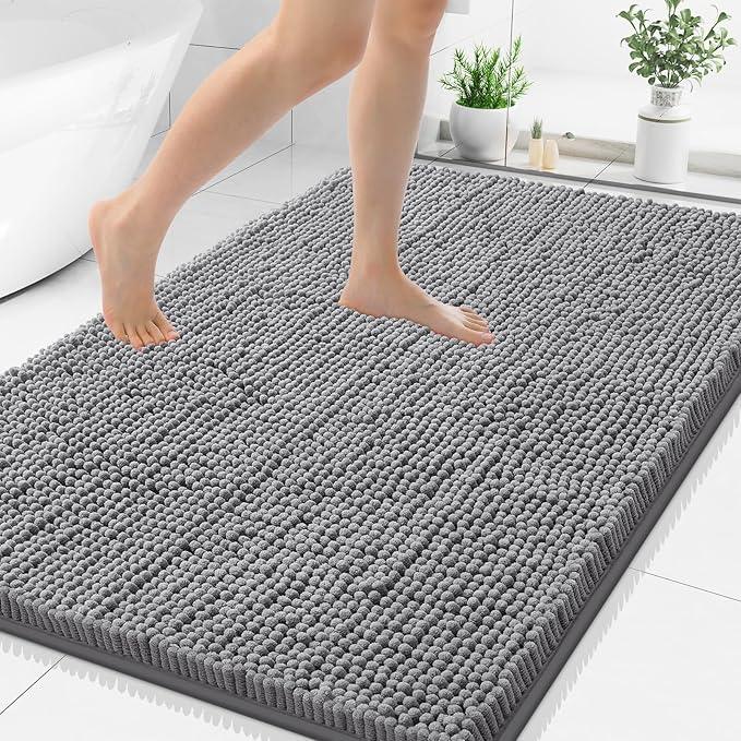 Smiry Luxury Chenille Bathroom Rugs 40x32, Extra Soft and Absorbent Shaggy Bath Mat, Machine Washable, Non-Slip Plush Carpet Runner for Tub, Shower, and Floor, Home Decor Accessories, Grey - ModernBath