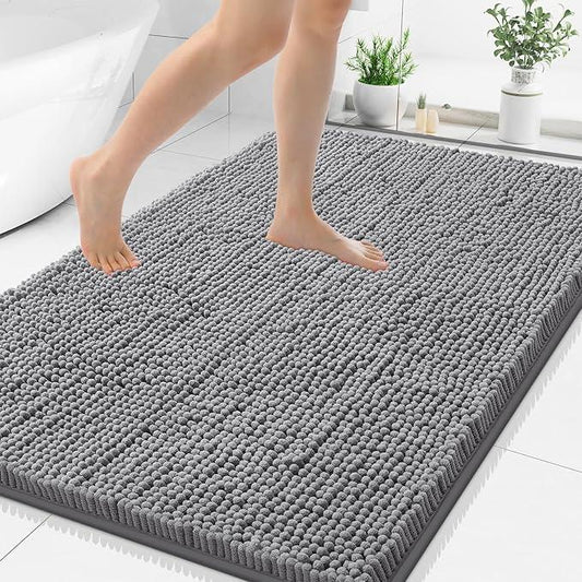 Smiry Luxury Chenille Bathroom Rugs 40x32, Extra Soft and Absorbent Shaggy Bath Mat, Machine Washable, Non-Slip Plush Carpet Runner for Tub, Shower, and Floor, Home Decor Accessories, Grey - ModernBath