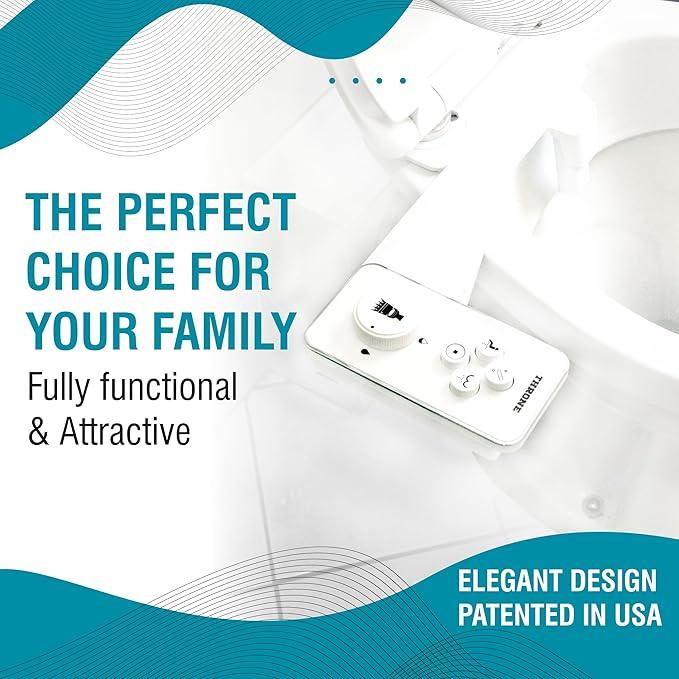 Throne Bidet Attachment for Toilet – USA Patented - Non-Electric Self Cleaning Cold Water Sprayer Double Nozzle (Frontal & Rear Wash) Bidet Toilet Seat Attachment, Easy Install (White) - ModernBath