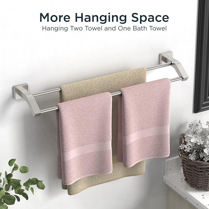 FORIOUS Double Towel Bar, 24 Inch Dual Towel Racks for Bathroom Wall Mounted, Thicken SUS304 Stainless Steel Bath Square Towel Rod Towel Holder Rail, Brushed Nickel - ModernBath