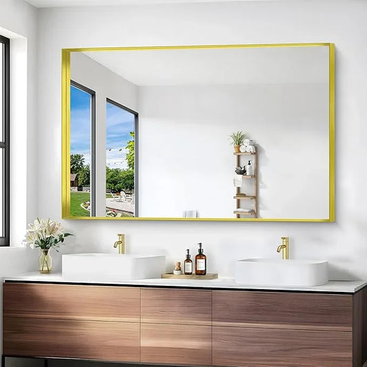 NIMURY Gold Bathroom Mirror, 36x55 Inch Rectangular Deep Frame Mirror, Large Wall Mounted Bathroom Vanity Mirror Over Sink for Bedroom,Restroom, Living Room, Hangs Vertically or Horizontally - ModernBath
