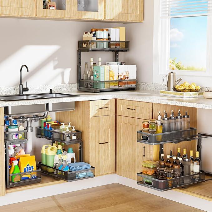 Under Sink Organizer, High Adjustable 2 Tier Under Sink Organizers and Storage, Slide Out Metal Cabinet Organizers, Pull Out Sink Storage Drawer Shelf for Kitchen Bathroom Cabinet, Black, 1 Pack - ModernBath