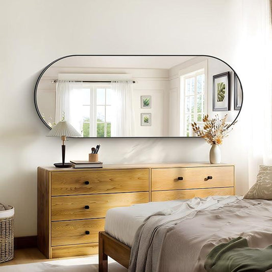 Bathroom Mirrors, 24" x60" Black Mirrors, Oval Vanity Mirrors, Metal Framed Wall Mounted Mirrors, Vertical/Horizontal Mirror for Bathroom Bedroom Entryway Living Room - ModernBath