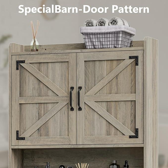 Vabches Over The Toilet Storage Cabinet, Farmhouse Storage Cabinet Over Toilet with 2 Barn Door & Toilet Paper Holder Stand，Home Space-Saving Toilet Rack, for Bathroom, Restroom, Laundry - ModernBath