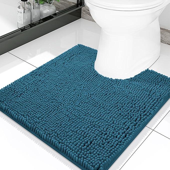 Smiry Luxury Chenille Toilet Rugs U-Shaped 20x20, Soft Absorbent Non-Slip Contour Bathroom Rugs for Toilet, Machine Washable Contoured Bath Mats, Peacock Blue - ModernBath