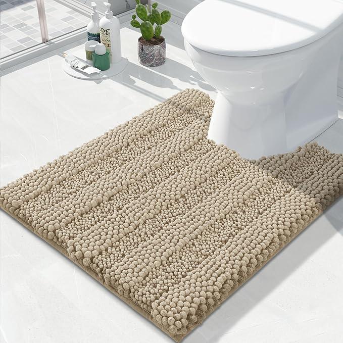 Yimobra Toilet Rugs U Shaped Washable 24 x 20, Non Slip and Super Absorbent Toilet Mat, Quick Dry, Ultra Luxury Microfiber Chenille Plush Fluffy Contour Bath Rugs for Toilet Base, Camel - ModernBath