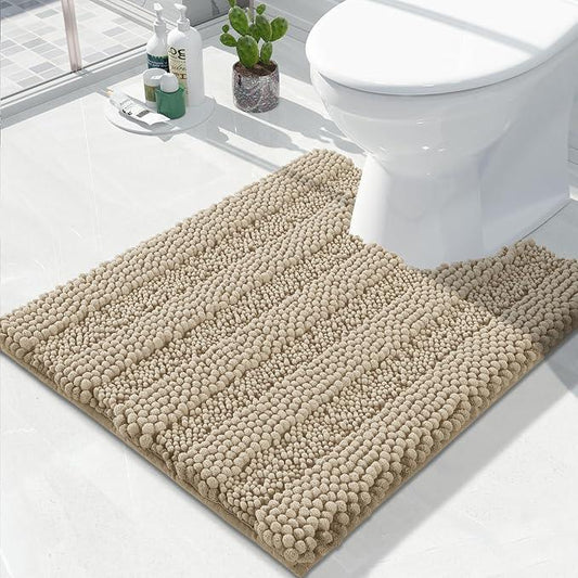 Yimobra Toilet Rugs U Shaped Washable 24 x 20, Non Slip and Super Absorbent Toilet Mat, Quick Dry, Ultra Luxury Microfiber Chenille Plush Fluffy Contour Bath Rugs for Toilet Base, Camel - ModernBath