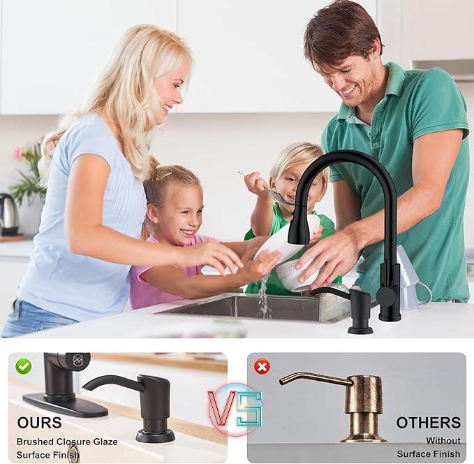 GAGALIFE Built in Counter Soap Dispenser for Kitchen Sink and Extension Tube Kit, Anti-Leakage Upgrade with 40" Tube No More Top Refill (Matte Black) - ModernBath