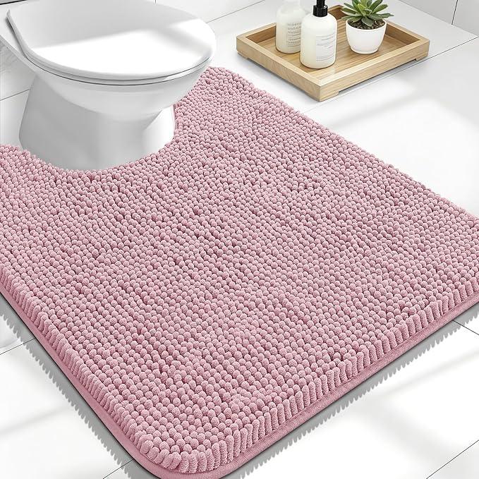 OLANLY Toilet Rugs U-Shaped 24x20, Extra Soft Absorbent Chenille Contour Bathroom Rugs for Toilet, Dry Quickly, Machine Washable, Non-Slip Bath Mat, Dusty Rose - ModernBath