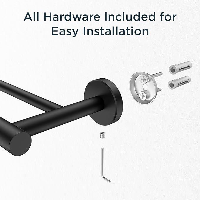 FORIOUS Black Double Towel Bar, 24 Inch Double Towel Racks for Bathroom, Heavy Duty SUS304 Stainless Steel Towel Holder Rail Wall Mount, Includes Wall Mounting Hardware, Matte Black - ModernBath