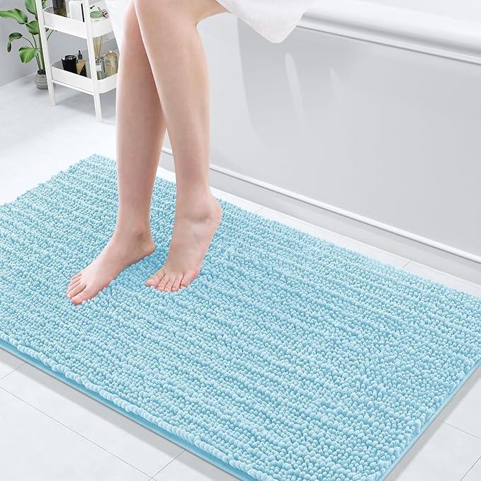 Arotive Luxury Chenille Bathroom Rug Mat, Extra Soft Thick Absorbent Shaggy Bath Rugs, Non-Slip Machine Wash Dry, Plush Bath Mats for Bathroom, Shower and Tub, 54x24, Blue - ModernBath