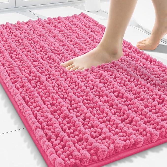 Smiry Bathroom Rugs Mat 30x20, Extra Soft Absorbent Chenille Bath Rugs, Non Slip Rubber Backing Machine Washable Quick Dry Bath Mats for Bathroom Floor, Tub, Shower, Home Decor Accessories, Hot Pink - ModernBath