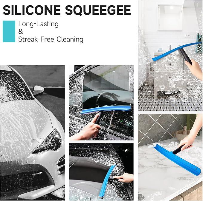 FOSHIO 15 inch Blue Windshield Squeegees, All-Purpose Streak-Free Silicone Squeegee for Window, Bathroom, Glass Shower Doors, Mirror, Car Window - ModernBath