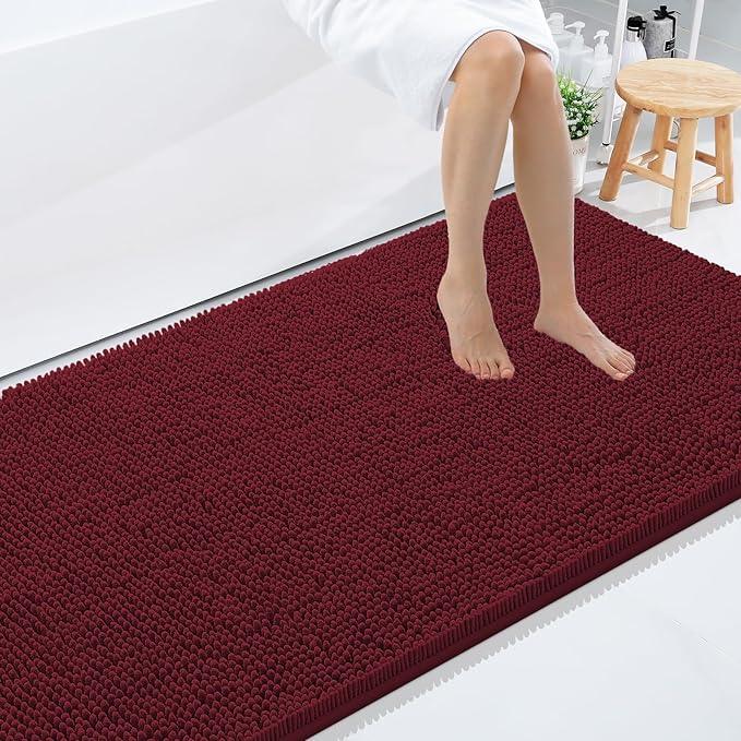 Smiry Luxury Chenille Bathroom Rugs 59x35, Extra Soft and Absorbent Shaggy Bath Mat, Machine Washable, Non-Slip Plush Carpet Runner for Tub, Shower, and Floor, Home Decor Accessories, Burgundy - ModernBath