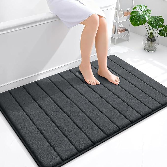 OLANLY Memory Foam Bath Mat 44x32, Super Soft Absorbent Bathroom Rugs, Quick Dry, Machine Washable Shower Floor Rugs, Bathmat Carpet, Bathroom Home Decor Accessories, Dark Gray - ModernBath