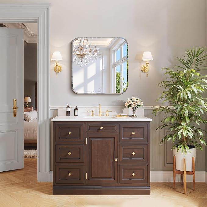 CILIBER Frameless Mirror, 24x24 Beveled Bathroom Mirrors for Over Sink, Square Frameless Wall Mirror Rounded Corner, Shatterproof Tempered Glass Lightweight Design for Bedroom Living Room Entryway - ModernBath