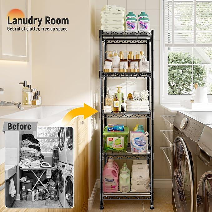 5 Tier Metal Shelving Unit Wire Shelving,Storage Shelves for Small Space:Adjustable Storage Rack Standing Bathroom Shelf and Narrow Shelf for Laundry Dorm Kitchen Pantry Closet15.8"w*11.8"D*53"H - ModernBath