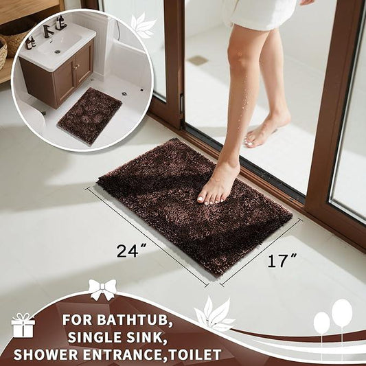 Yimobra Chenille Bathroom Rugs Non Slip, Extra Thick Soft Absorbent Bath Rug, Machine Washable Quick Dry Bath Mat for Bathroom Floor, Tub and Shower, Home Decor Accessories, 24x17, Brown - ModernBath
