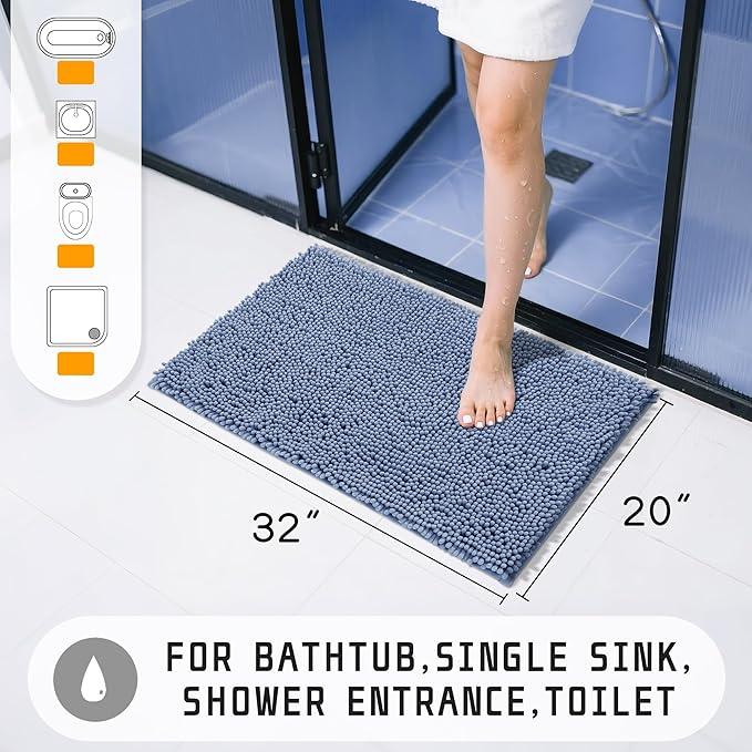 Yimobra Washable Bathroom Rugs, Super Soft & Absorbent Chenille Bath Mat for Floor & Carpet, Quick Dry Non Slip Bath Mat for Tub Shower, 32"x20",Denim Blue - ModernBath
