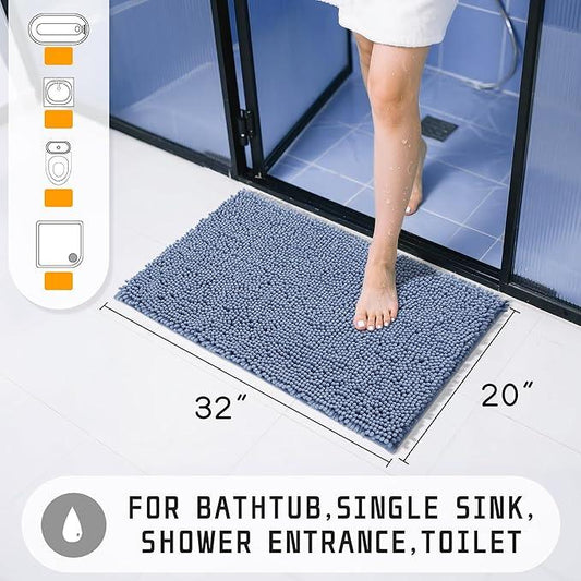 Yimobra Washable Bathroom Rugs, Super Soft & Absorbent Chenille Bath Mat for Floor & Carpet, Quick Dry Non Slip Bath Mat for Tub Shower, 32"x20",Denim Blue - ModernBath