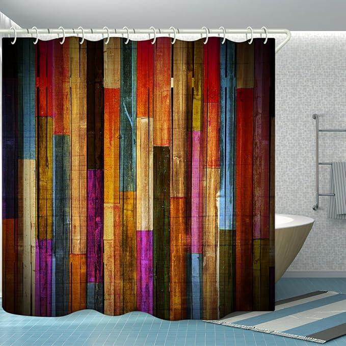 LYFANS Bathroom Uses Colored Wooden 3D Shower Curtain, Luxurious Bathtub Waterproof Shower Curtains, Bright Fabric Shower Curtains, Size (59x72 inches) - ModernBath