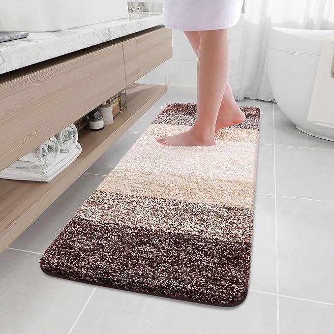 Arotive Microfiber Bathroom Rugs, Shaggy Soft and Absorbent Bath Rug, Non-Slip, Thick Plush Machine Washable Dry Bath Mats for Bathroom, Tub and Shower, 59x17, Brown, Rectangular - ModernBath