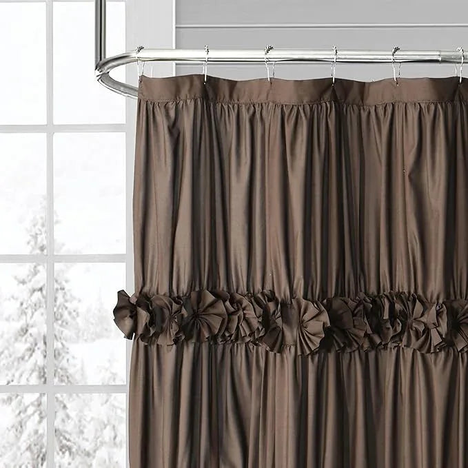 Homechoice Decor Chocolate Ruffle Shower Curtain, Vintage Handcrafted Bow Tie Bath Curtain for Master Bathroom, Ruched Microfiber Bathroom Curtain with 12 Buttonholes, 72" W x 72" H (LQ-10) - ModernBath
