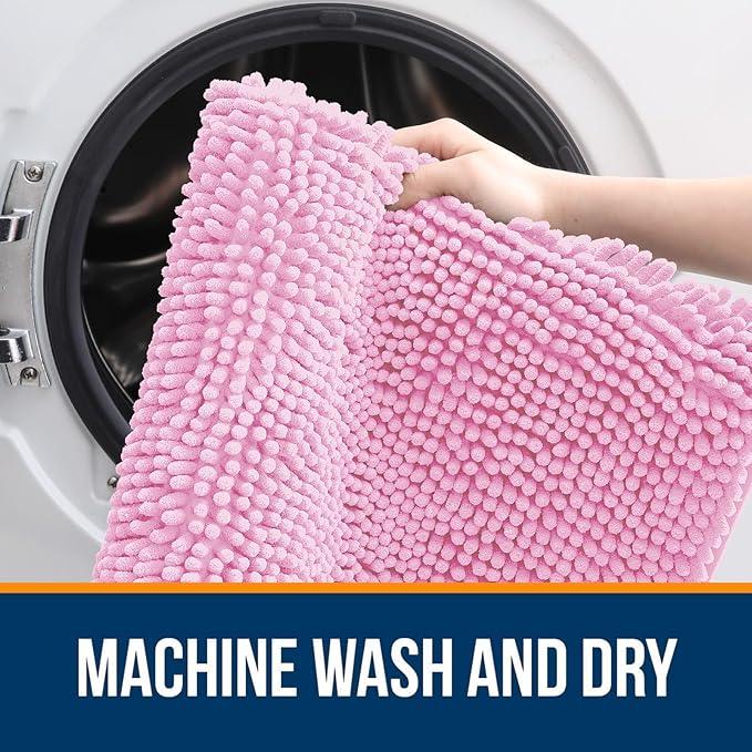 OLANLY Bathroom Rugs 24x16, Extra Soft Absorbent Chenille Bath Rugs, Rubber Backing Quick Dry, Machine Washable Bath Mats for Bathroom Floor, Tub and Shower, Home Decor Accessories, Pink - ModernBath