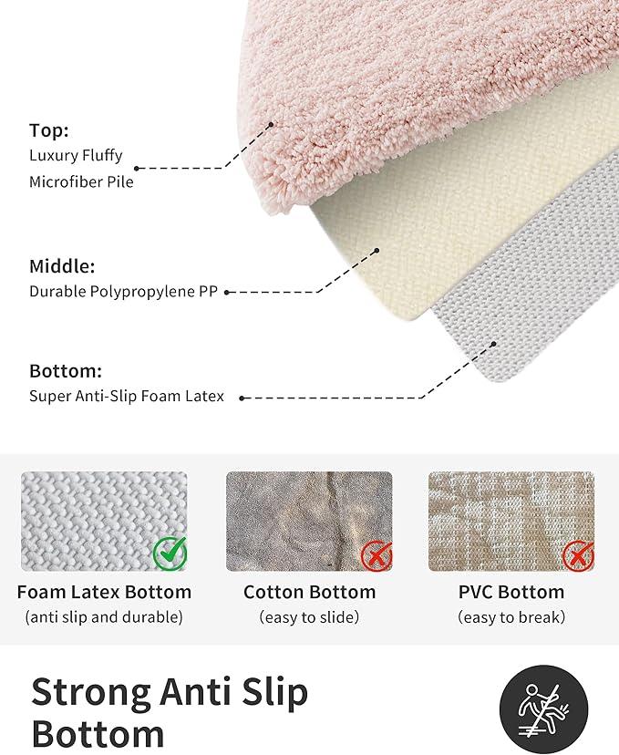 ILANGO Pink Bathroom Rugs 24" × 17" Non Slip & Super Absorbent Extra Thick Soft, Washable Bath Mat for Floor, Non Shedding Microfiber Plush Holiday Bath Rug with Rubber for Shower Sink - ModernBath