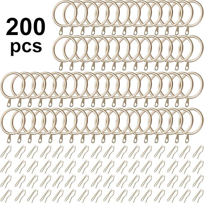 Qunclay 100 Set 1.65 Inch Metal Curtain Rings with Eyelets Curtain Hooks for Drapes and Metal Drapery Pin Drapery Hooks for Window Door Shower Bathroom Rings (Champagne) - ModernBath