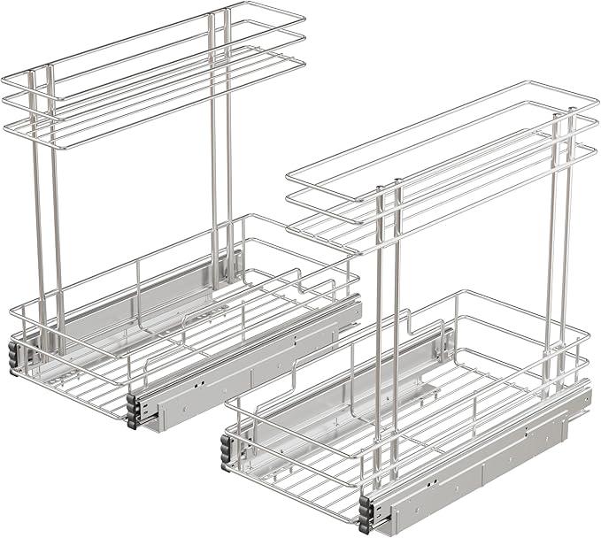 Under Sink Organizer 9" W X17 D, Pull Out Cabinet Organizer 2 Tier, Under Sink Slide Out Chrome Plated, Under Kitchen Bathroom Sink Organizer, Pantry Cabinet Closet Organization Rack, 2 Pack - ModernBath