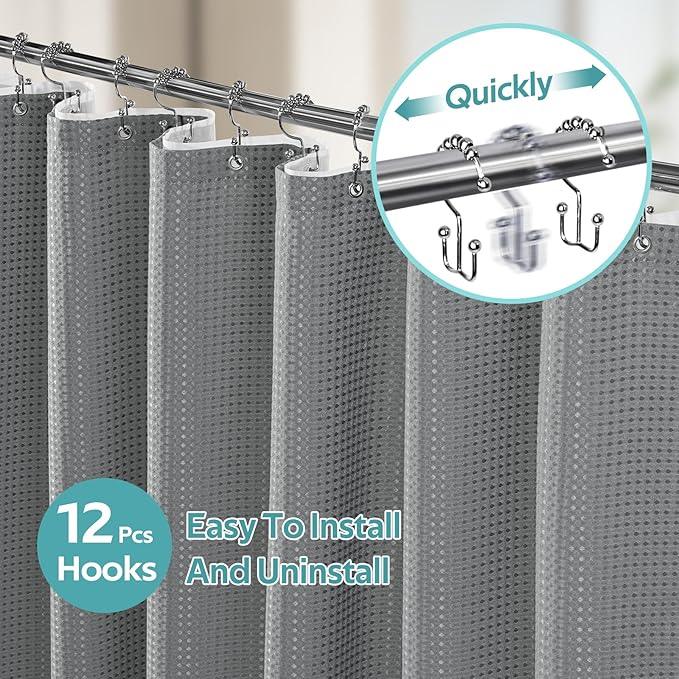 Vipfree 3 in 1 Shower Curtain Set, Waffle Shower Curtain and Liner Set with 12 Double Sided Shower Curtain Hooks, 258GSM Luxury Weighted Cloth Shower Curtains for Bathroom, 72 W x 72 H, Grey - ModernBath
