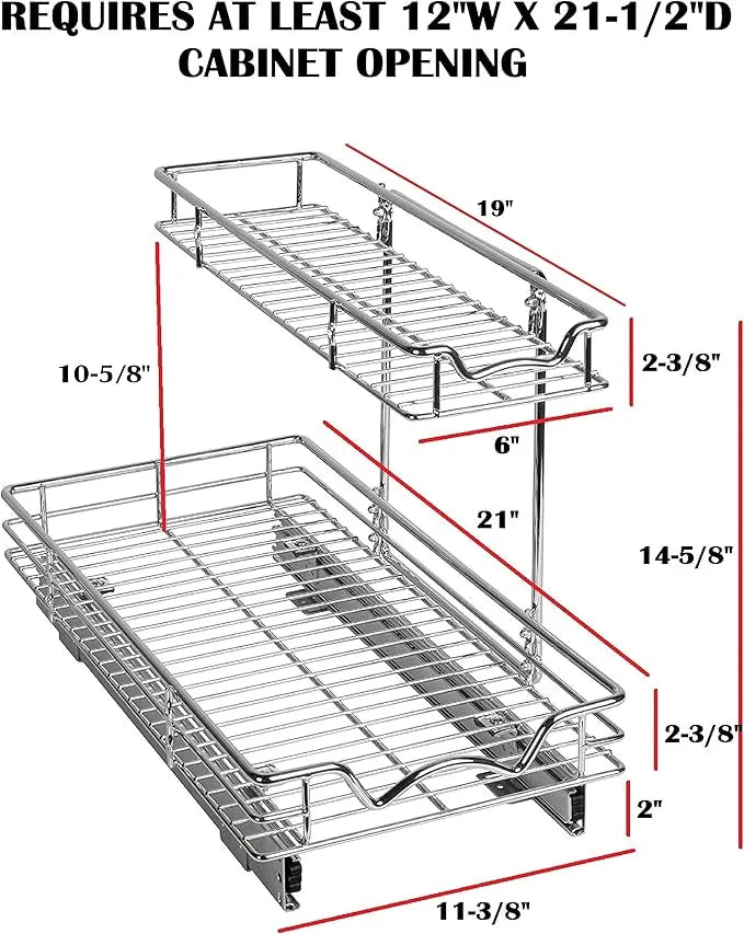 HOLDN’ STORAGE Two Tier Under Sink Organizers and Storage - Slide Out Cabinet Organizer w/Sliding Drawers for Cabinets- Lifetime Limited Warranty 11" Wx21 Dx15”H Chrome, Requires 12-1/2” Opening - ModernBath