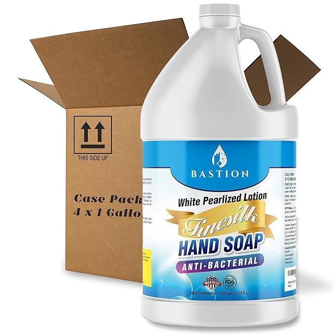 Antibacterial/Antimicrobial Finesilk White Pearlized Lotion Liquid Hand Soap: Bulk Case of Four Gallon (512 oz) Refill Jugs. PH Balanced Ultra-Strength. Made In USA - ModernBath